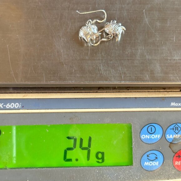 VTG Sterling Silver 925 Elephant Textured Dangle Earrings Size 1" Length - Picture 10 of 10